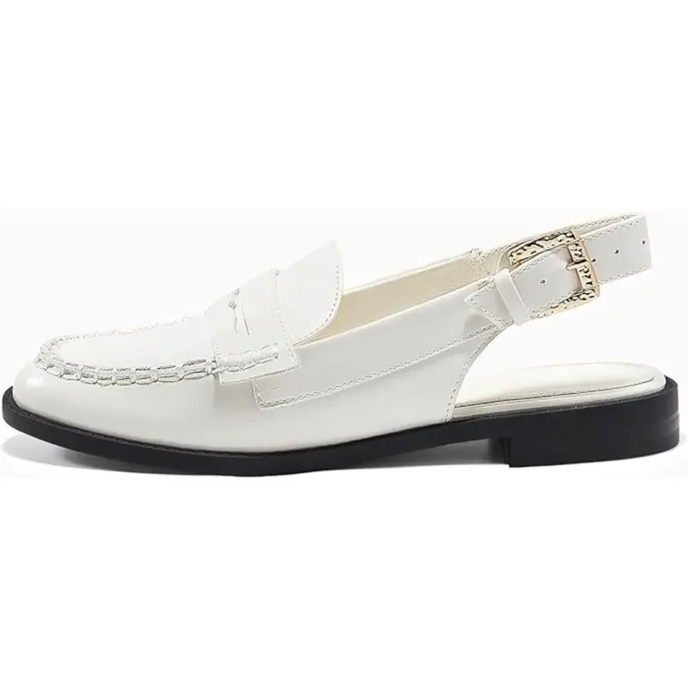 New! Size 7.5 White Almond Toe Slingback Adjustable Loafers - Picture 2 of 4